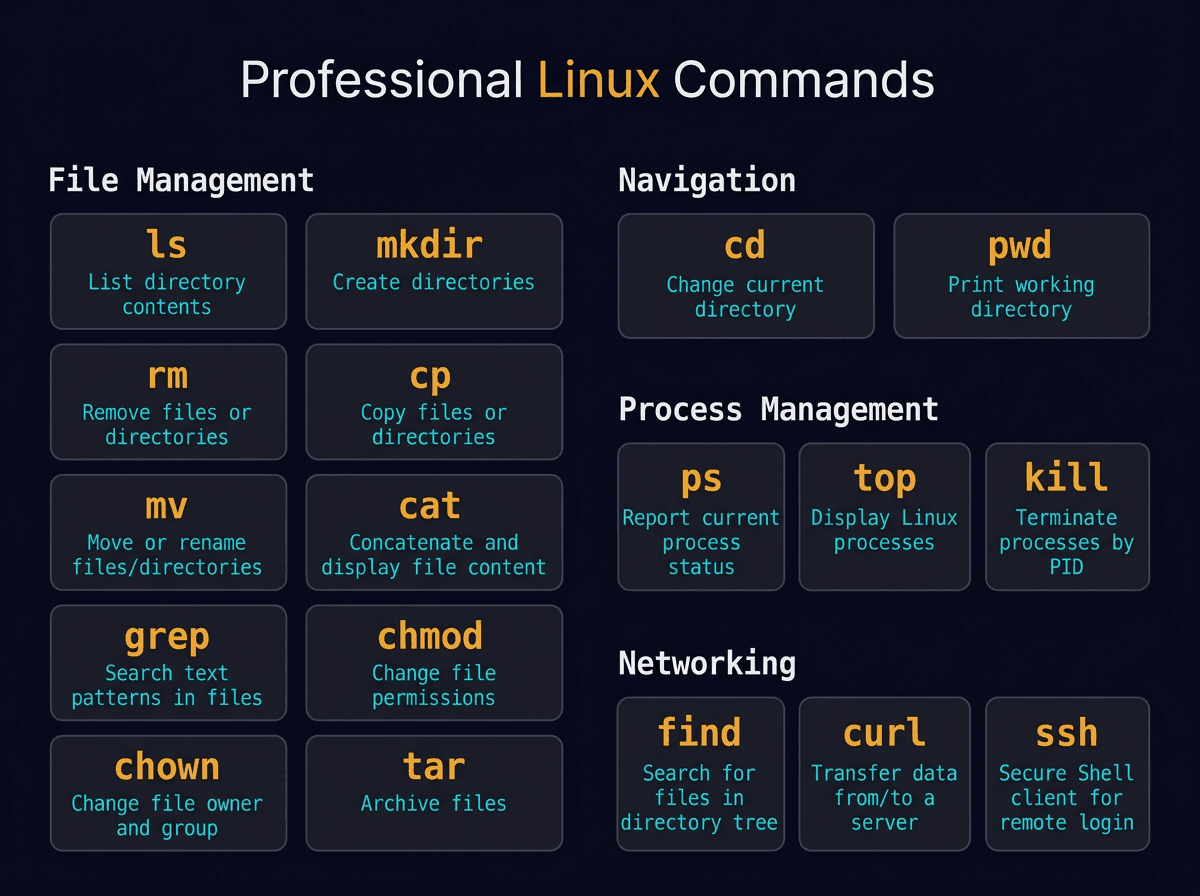 18 Most-used Linux Commands You Should Know diagram