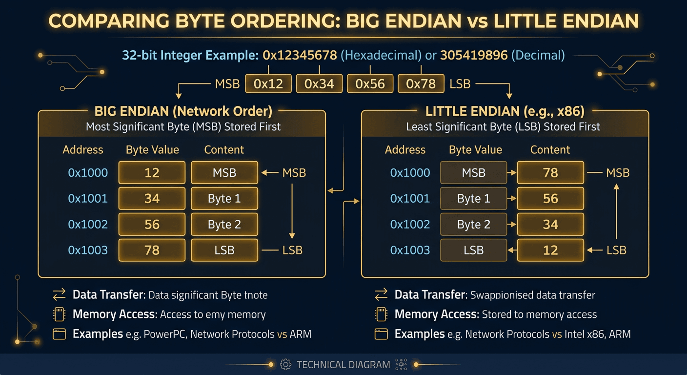 Big Endian vs Little Endian diagram