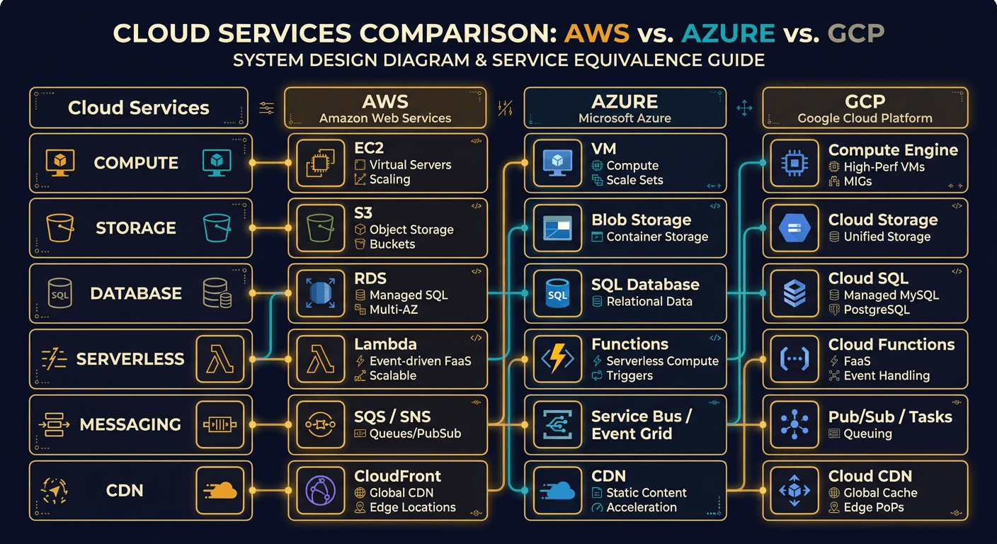 A handy cheat sheet for the most popular cloud services diagram