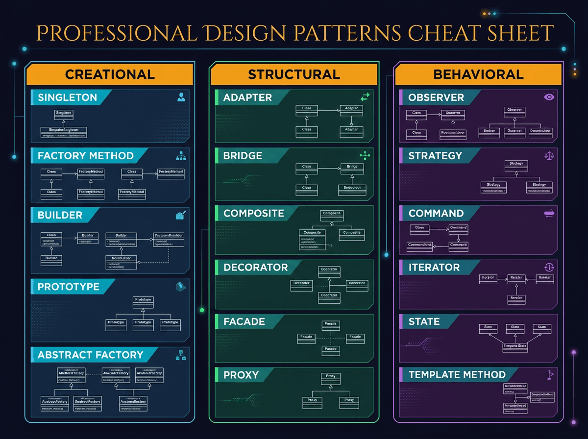 Design Patterns Cheat Sheet - Part 1 and Part 2 diagram