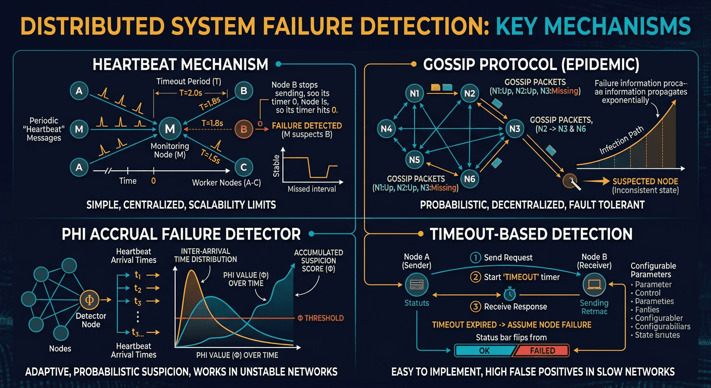 How do we detect node failures in distributed systems