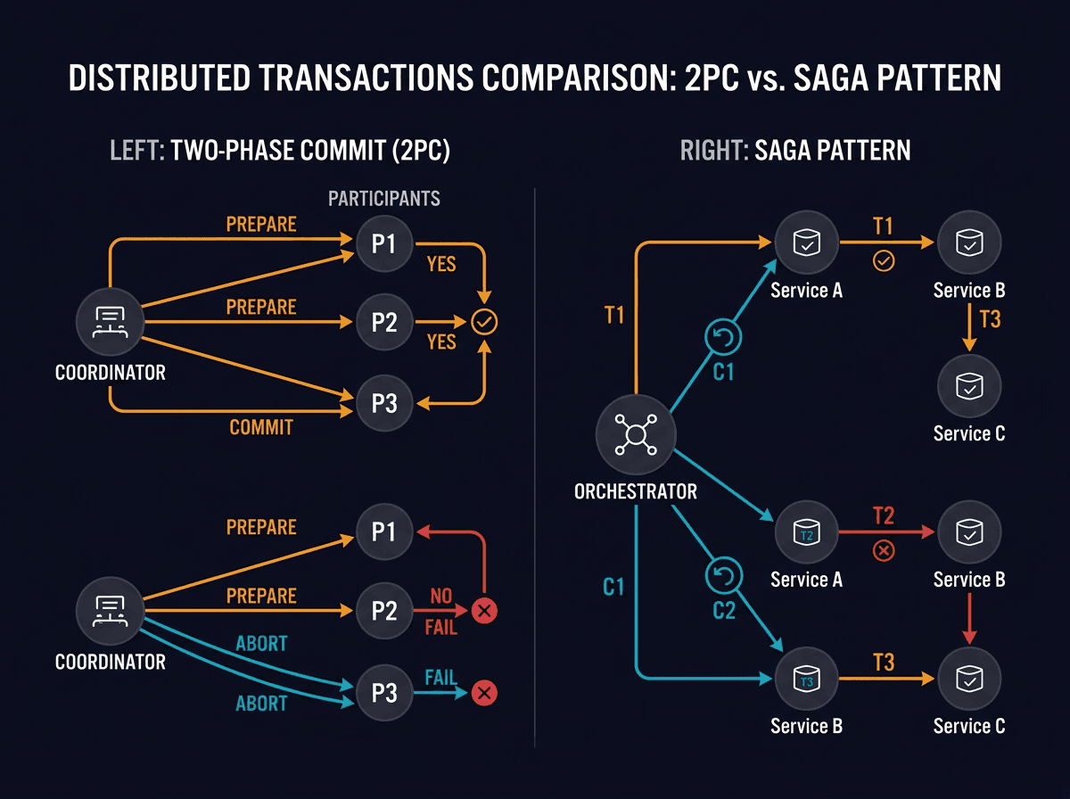 Distributed Transactions - Two-Phase Commit and Saga Pattern diagram