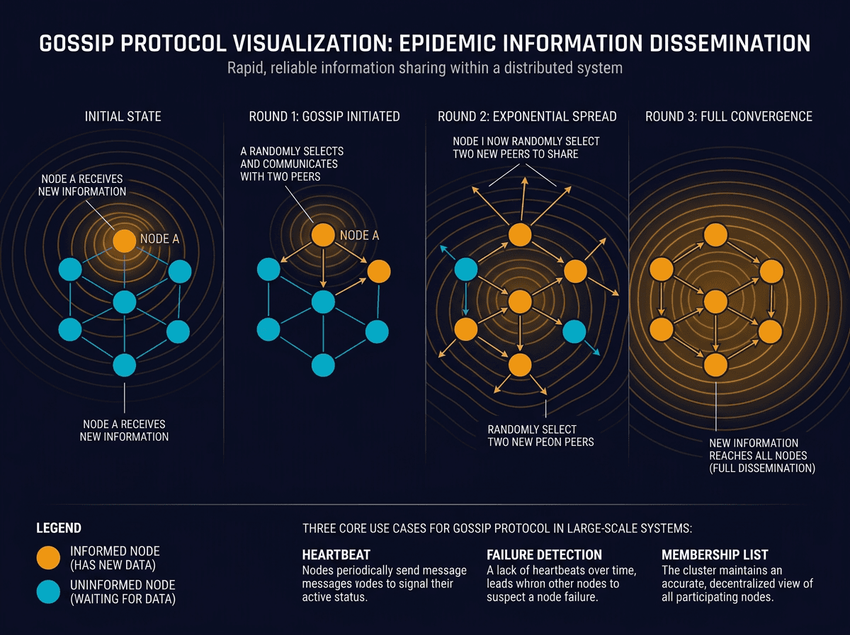 Gossip Protocol in Distributed Systems diagram