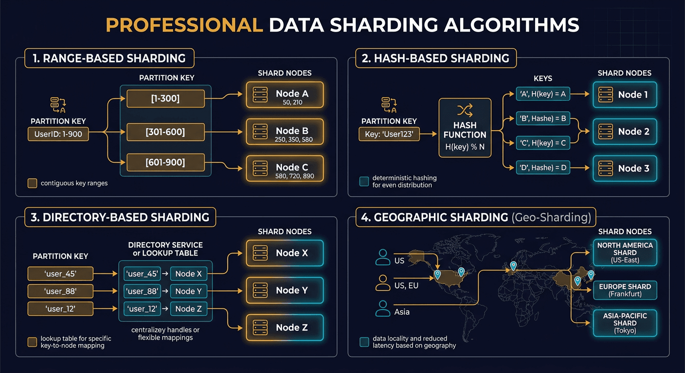 Top 4 data sharding algorithms explained diagram